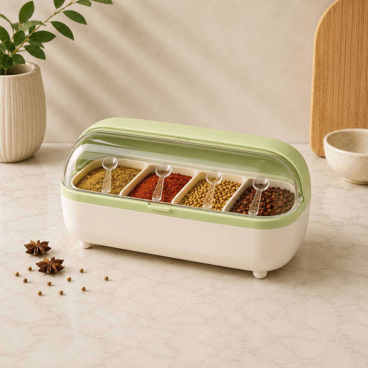 4-In-1 Masala Box with Clear Cover & Spoons - Smart Home