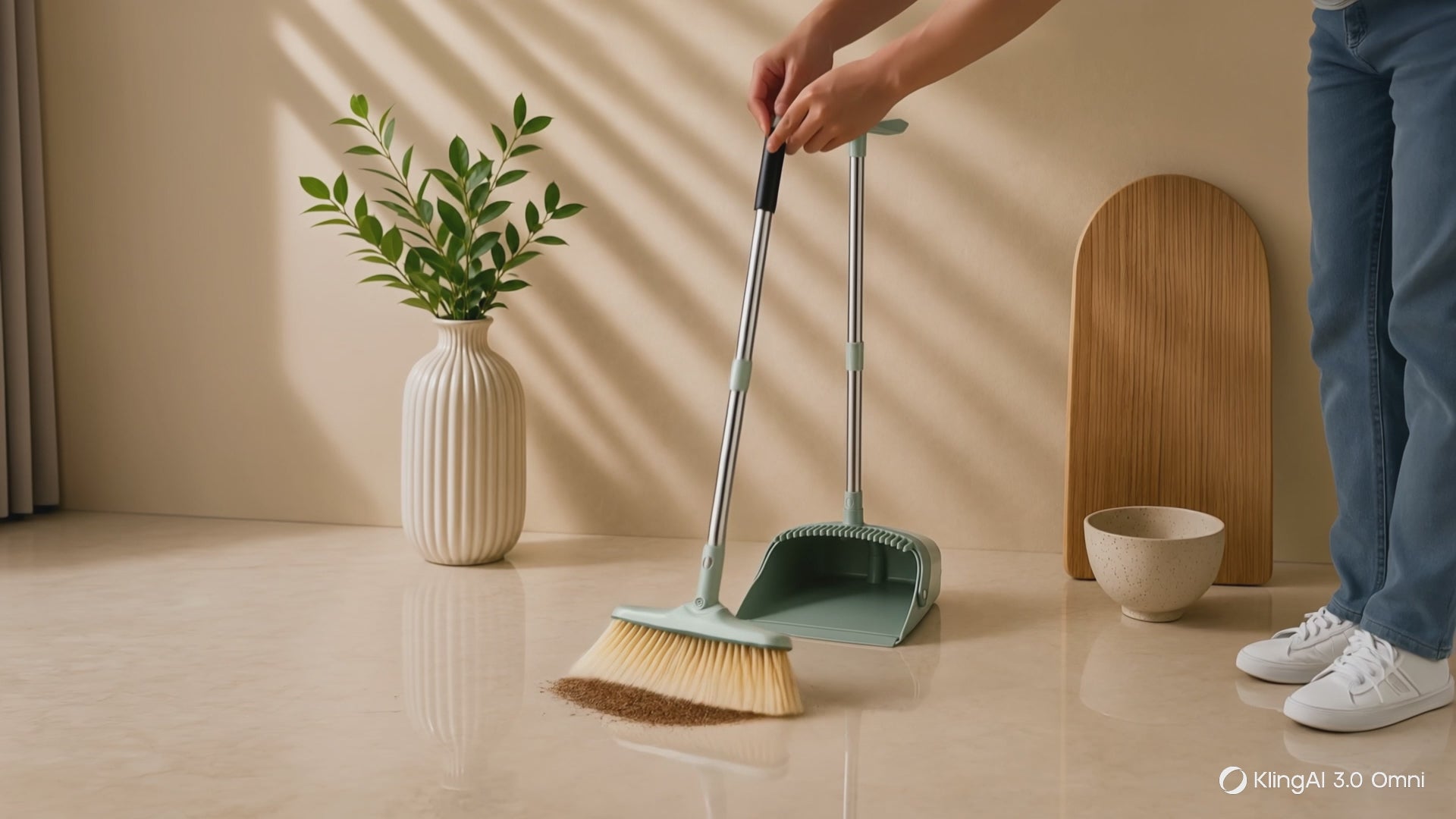Modern Home Broom With Standing Dustpan Combo